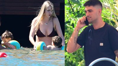 İkiz çocuklarıyla tatilde