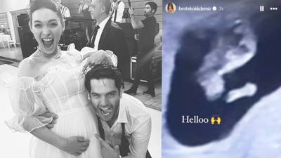 Düğününde bebek müjdesi verdi