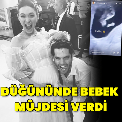 Düğününde bebek müjdesi verdi