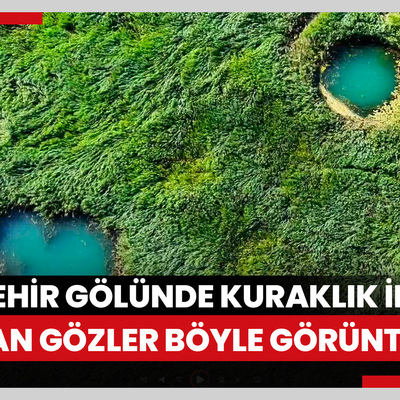 Beyşehir Gölünde kuraklık nedeniyle ortaya çıkan gözeler havadan görüntülendi