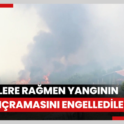 Üzerlerine ilerleyen alevlere rağmen yangının eve sıçramasını engellediler; o anlar kamerada