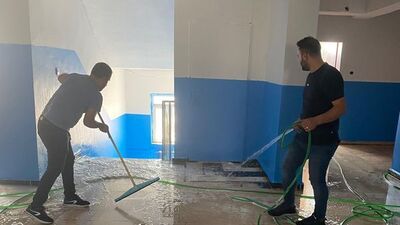 Öğretmenler okulu temizledi