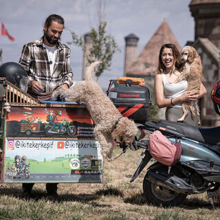 Motosiklet üzerinde köpekli Türkiye turu