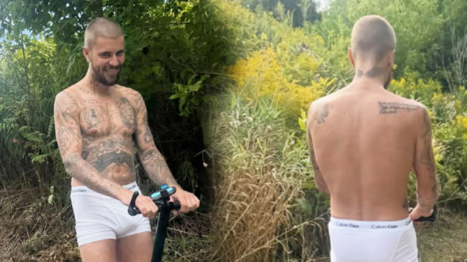 iç çamaşırıyla scooter sürdü