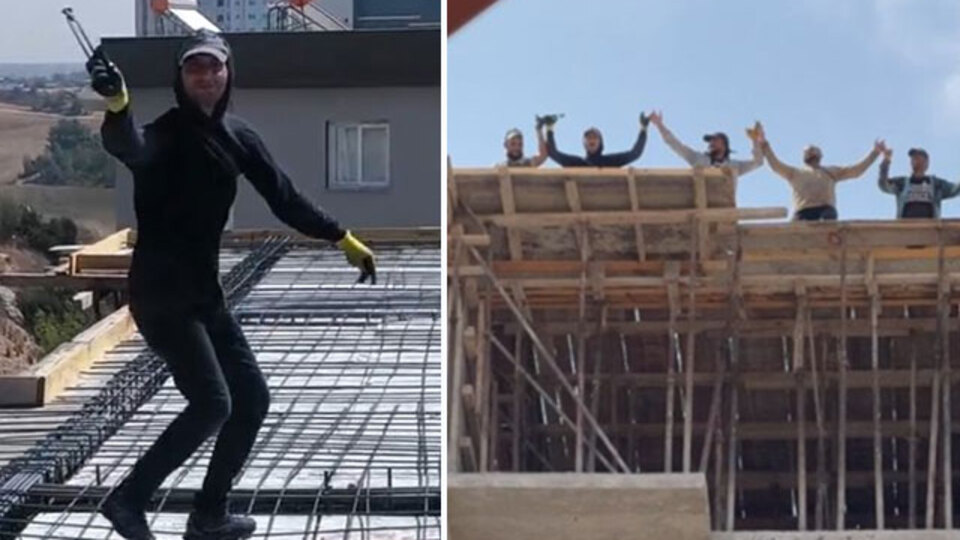 O anlar kamerada! İnşaatın 10. katında kerpeten dansı ve halay!