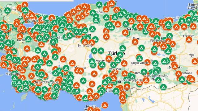 Türkiye'nin en kapsamlı kamp alanları haritası