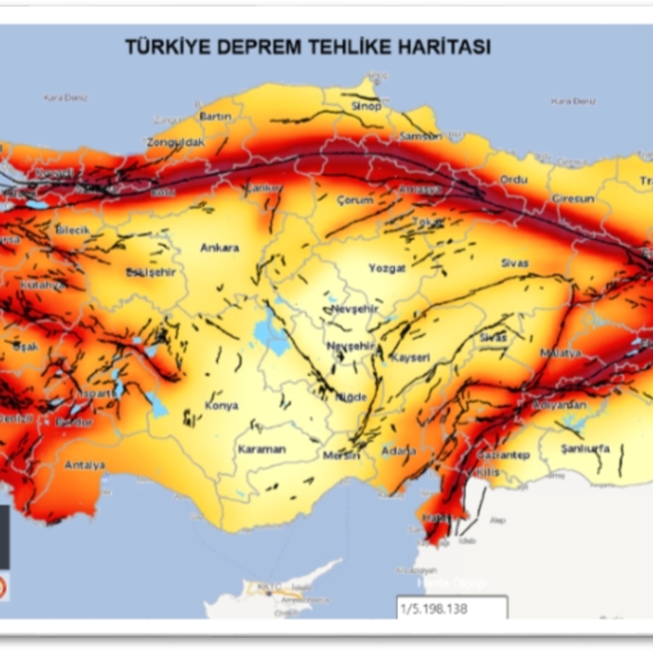 Yenilenmiş MTA fay hattı haritası