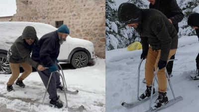 Kardeşlerin Tokat usulü kayak macerası