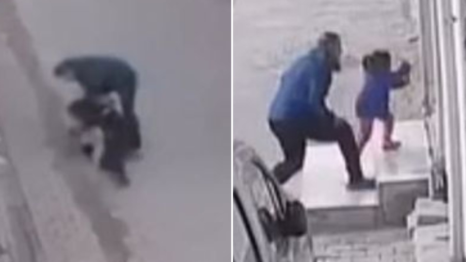 Sokak ortasında bebekli anne ve küçük kıza vahşi saldırı anı kamerada!