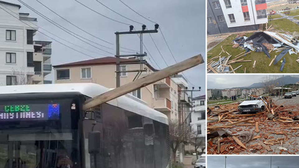 Kalas otobüse saplandı! Çatı eve girdi! Fırtına feci vurdu!