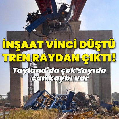 İnşaat vinci düştü, tren raydan çıktı!