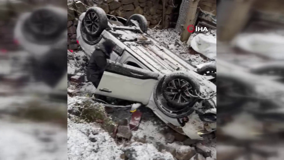 Otomobil evin bahçesine uçtu: 2 yaralı