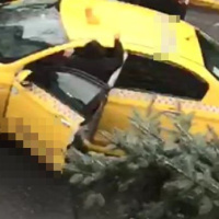 Taksiye kar topu atılınca çocukları kovaladı!