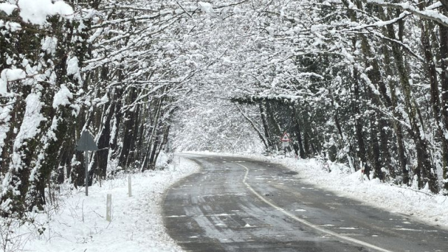 9 kilometrelik yol kar yağışıyla büyüledi