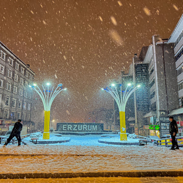 Erzurum'da kar yağışı etkili oluyor