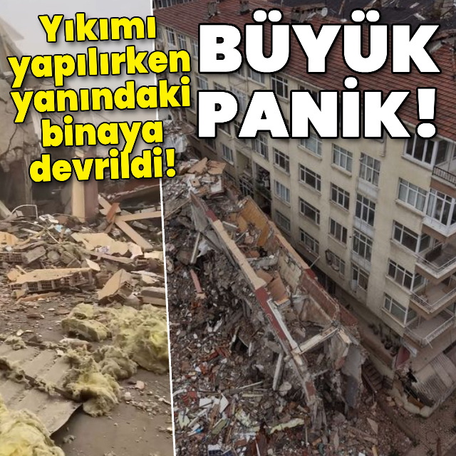 Yıkımı yapılırken yanındaki binaya devrildi!