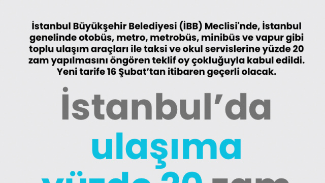 İstanbul’da ulaşıma yüzde 20 zam