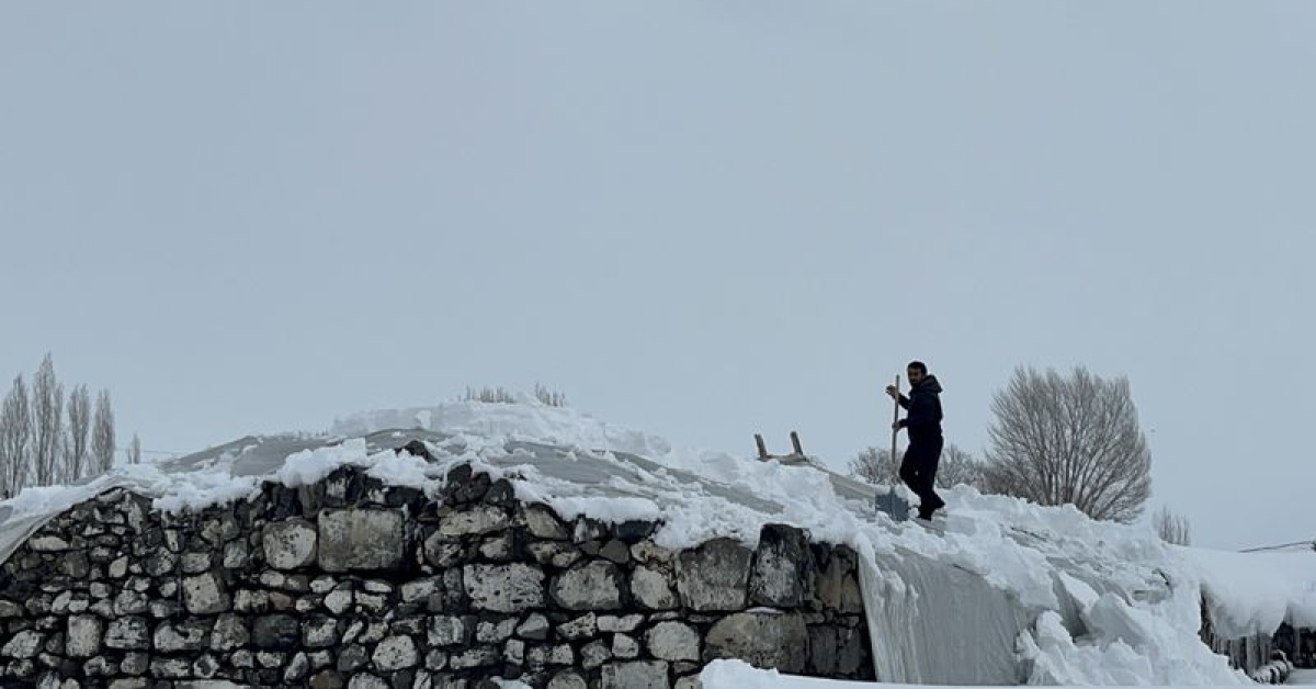 Kars'ta Ahır ve Ağıllarda Kar Mesaisi