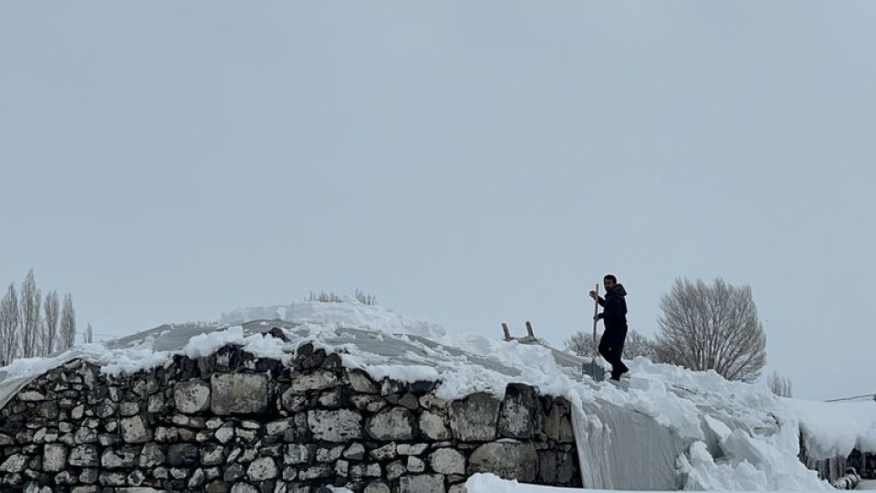 Kars'ta ahır ve ağıllarda kar mesaisi