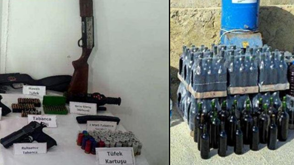 Çiftlikte silah, sahte içki, uyuşturucu ele geçirildi