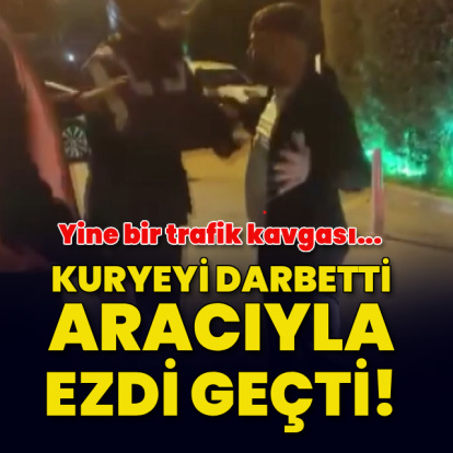 Kuryeyi darbetti, aracıyla ezdi geçti!