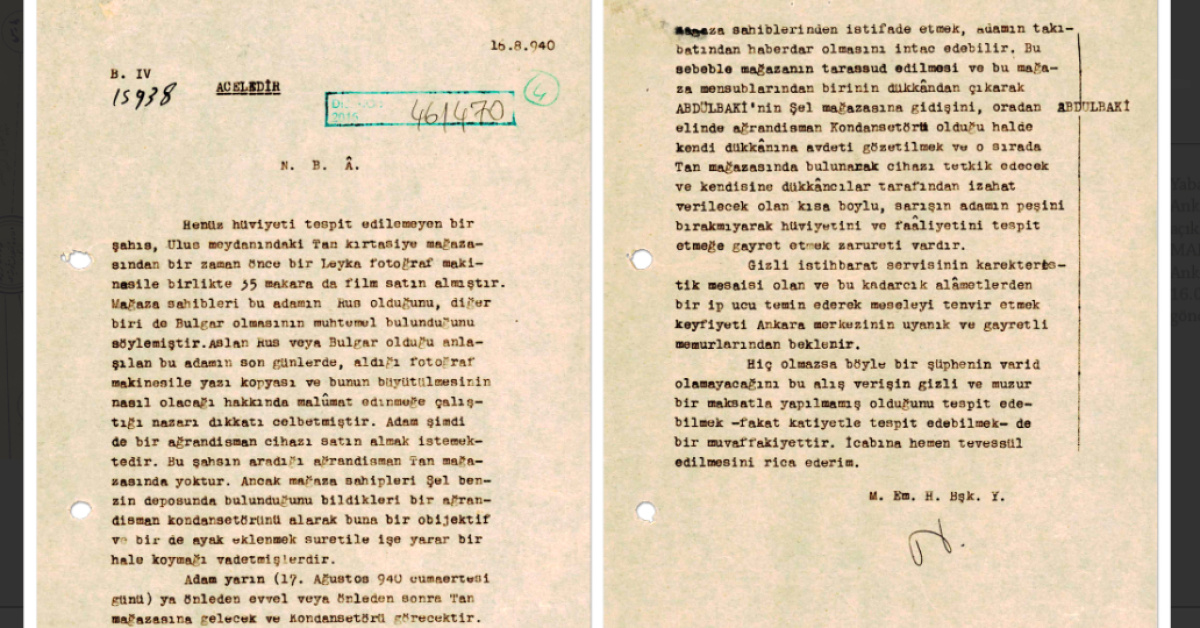 MİT'ın 1940'ta Leica fotoğraf makinesi satın alan şüpheli hakkında raporu