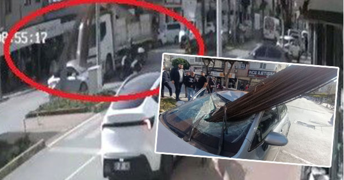 Antalya'dainşaat demirleri otomobilin öncamına çarptı