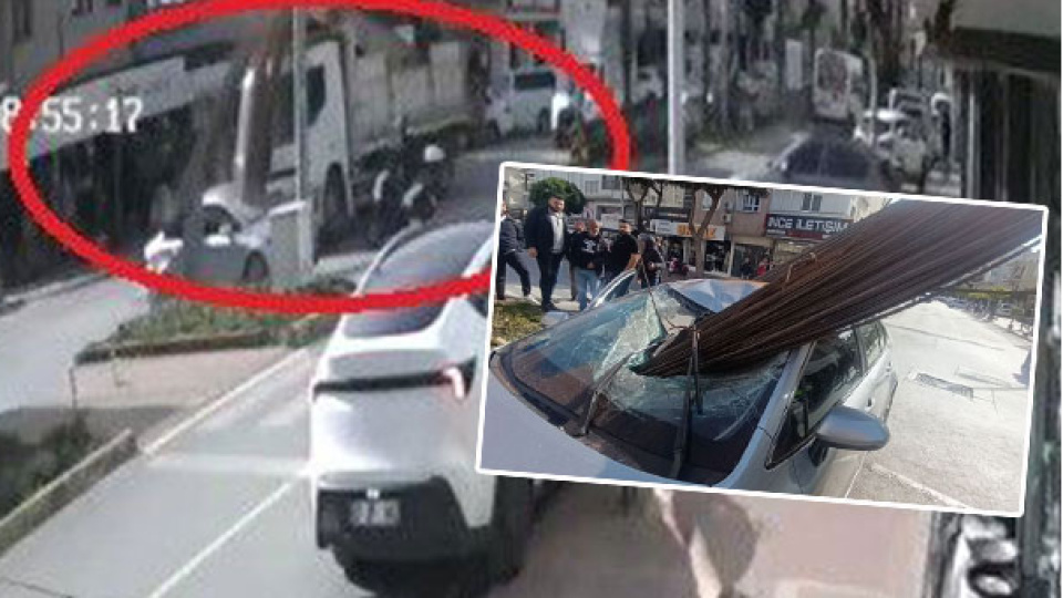 O anlar kamerada... İnşaat demirleri Otomobile 'ok' gibi saplandı!