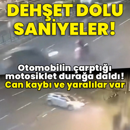 Otomobilin çarptığı motosiklet durağa daldı! Can kaybı var!