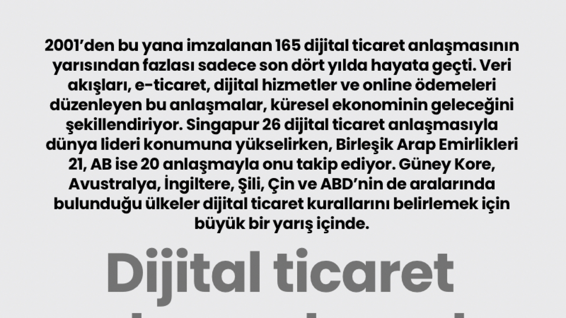 Dijital Ticaret Anlaşmalarında Singapur Zirvede