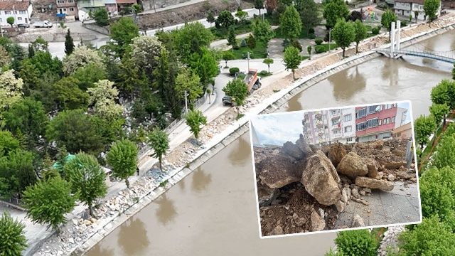 Almus Barajı'nda son durum... Yeşilırmak'a dev kayalarla set çekildi!