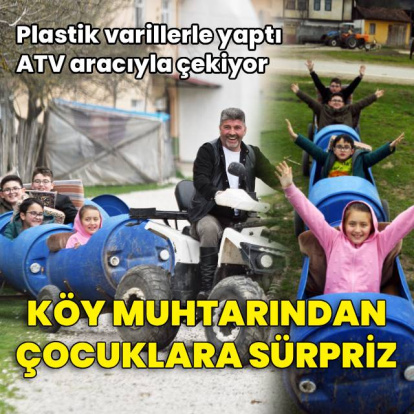 Köy muhtarından çocuklara 'bidon tren' sürprizi