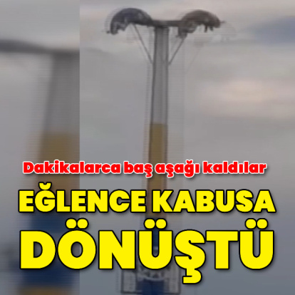 Eğlence kabusa döndü! Dakikalarca baş aşağı kaldılar