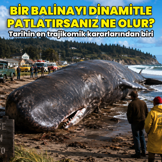 Kıyıya vuran balinayı dinamitle patlatmaya çalıştılar