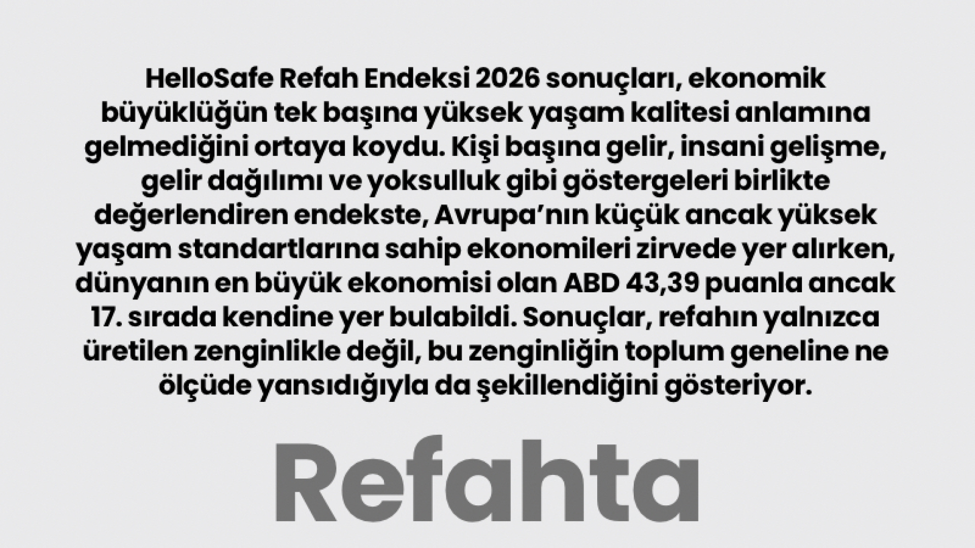 Refahta Avrupa Zirvede, ABD Geride Kaldı: HelloSafe Endeksi 2026
