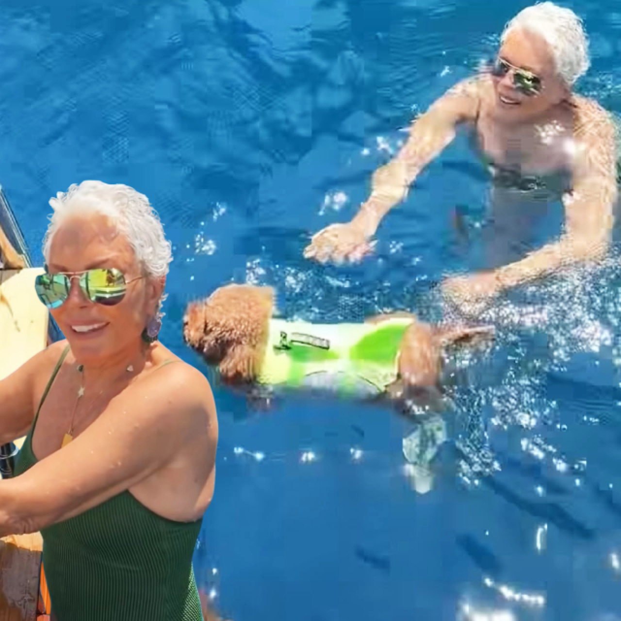 Köpeğiyle birlikte denizde serinledi
