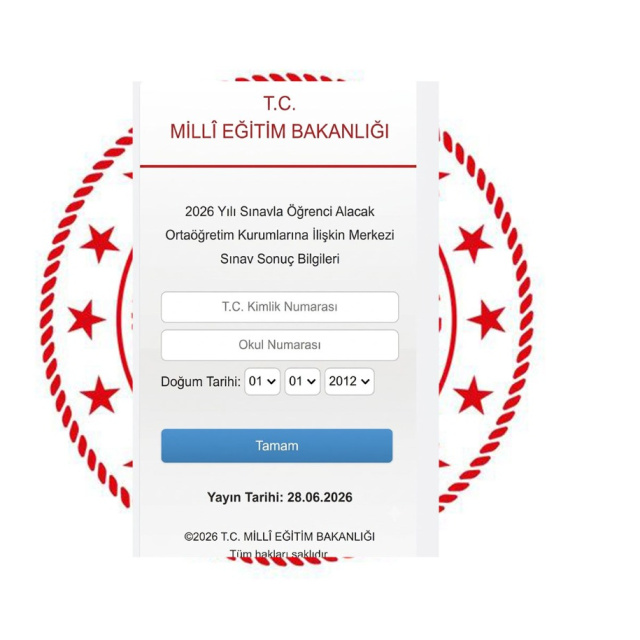 LGS sonuçları sorgulama ekranı