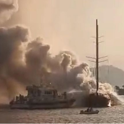 Göcek'te yat yandı! 8 tahliye