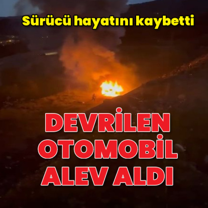 Şarampole devrilip alev aldı
