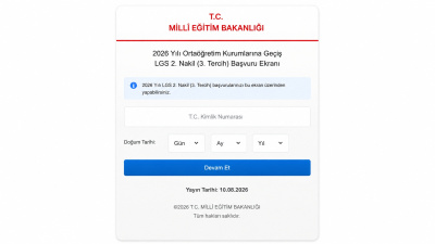 LGS 2. nakil başvuru ekranı