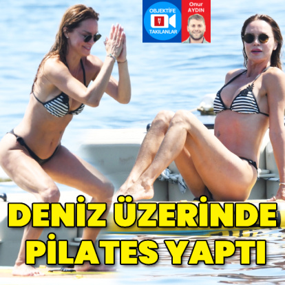 Deniz üzerinde pilates yaptı