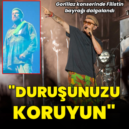 Gorillaz sahnesinde Filistin bayrağı