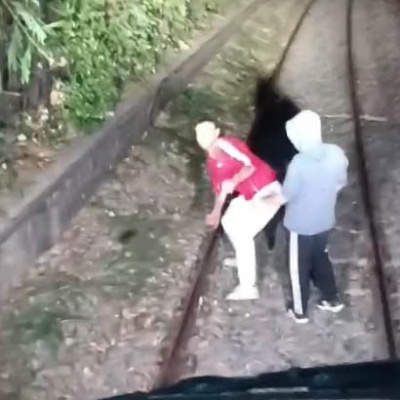 Hareket halindeki trenin önünü kestiler!