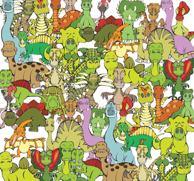 Dinozorların arasına saklanan kaplumbağayı bulun.