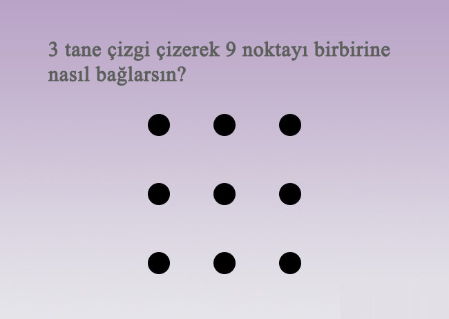 3 çizgi çizerek 9 noktayı birbirine bağlayabilir misin