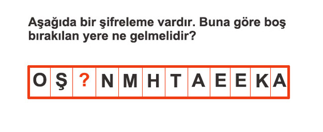 Yukarıdaki şifrelemeye göre boş bırakılan yere ne gelmelidir?