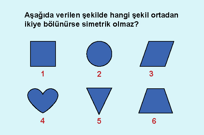 İkiye bölünürse simetrik olmayan şekil hangisidir?