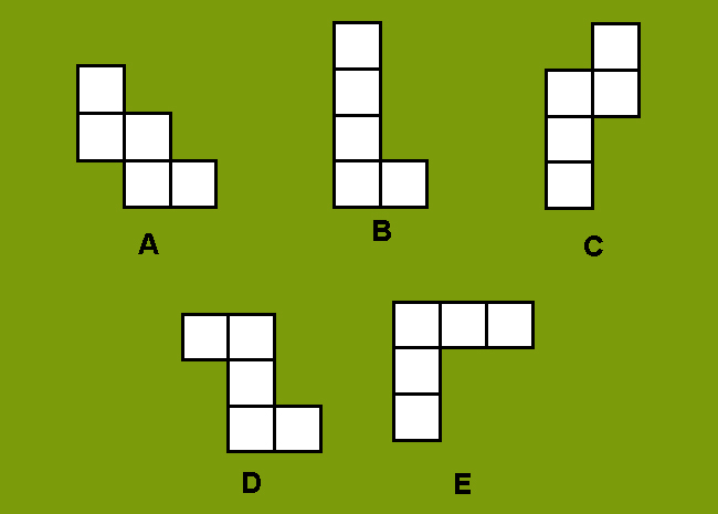 Her biri beş tane birim kareden oluşan aşağıdaki şekillerin hangisinde, birim karelerin tümüne temas eden bir doğru çizilemez.