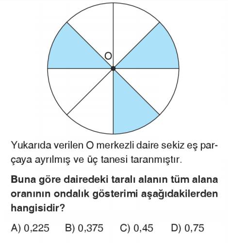 Taralı alanın tüm alana oranının ondalık yazılışı hangisidir?