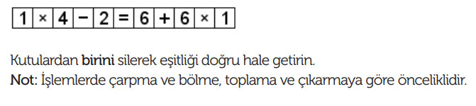 Eşitliğin sağında 5 solunda 5 olmak üzere toplam 10 kutulu bir işlem görüyorsunuz. Eşitliğin sağlanması için soldan sağa hangi kutuyu kaldırmak gerekir?
